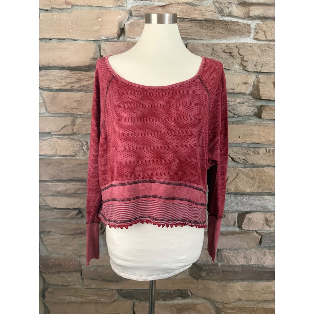 Scrapbook Womens Burgundy Mixed Media Textured Knit Boho High Low Top Small